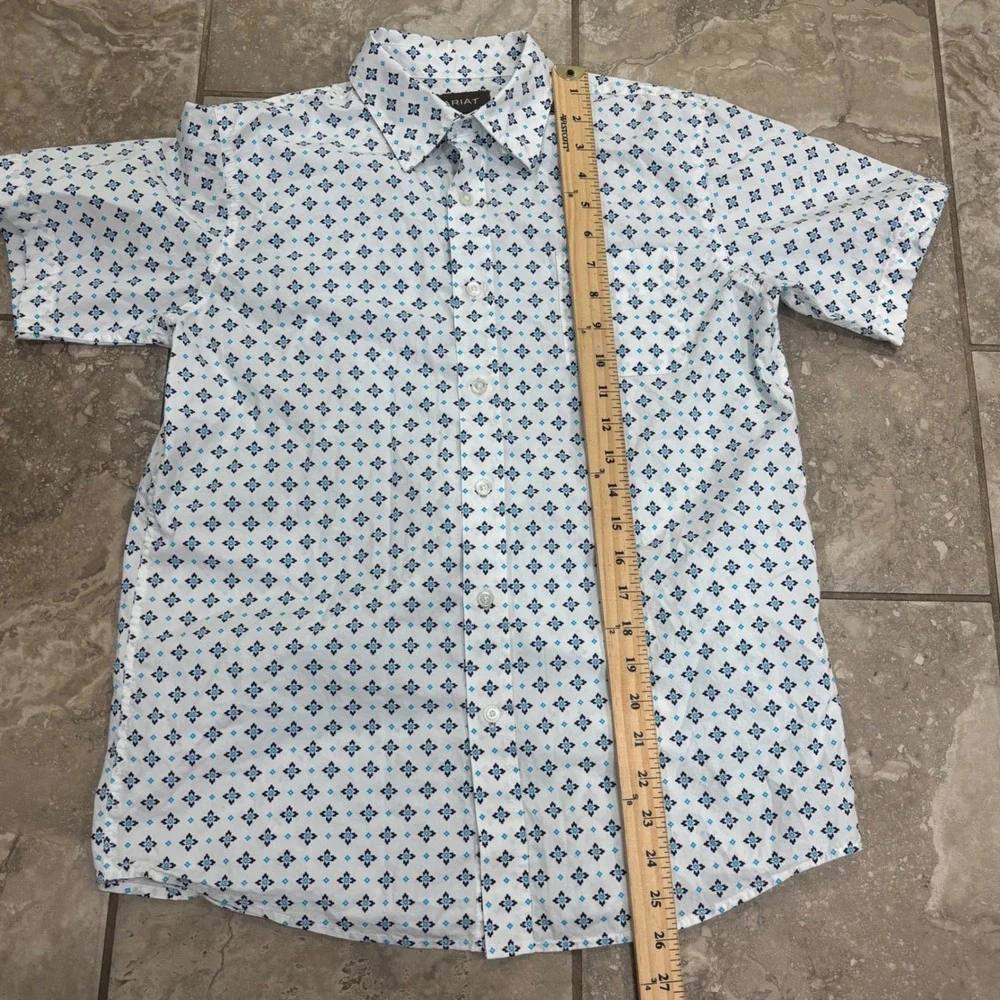 Ariat Boys Perseus CAV Short Sleeve Button Down Shirt Blue White XL 18 10042695